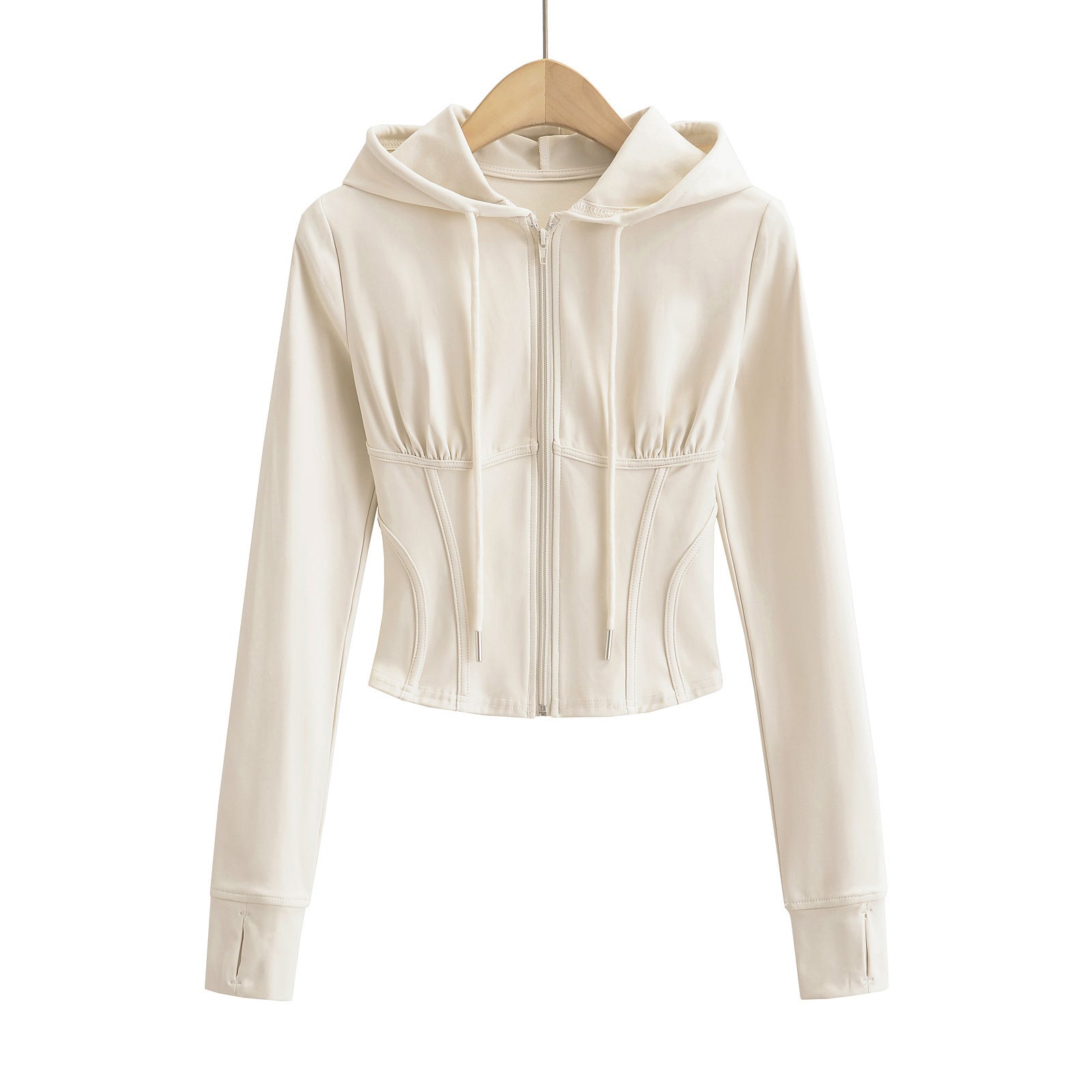 Slim fit drawstring hooded zipper top