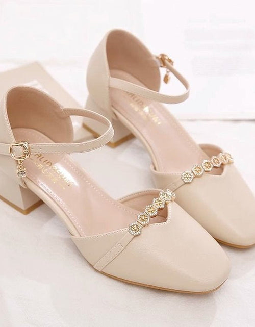 Load image into Gallery viewer, Women's Mid-Heel Slingback Pumps – Square Toe Buckle Strap

