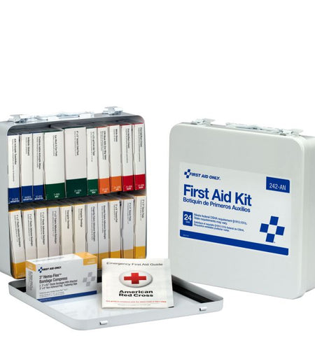24 Unit First Aid Kit Metal Case 50 Person