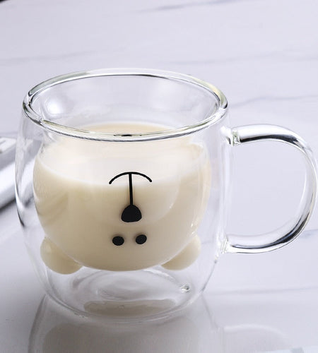 Creative Cute Bear Coffee Mugs Double Glass Cup Animal Double-layer Milk Juice Tea Mug Cup Lady Valentine's Day Christmas Gift
