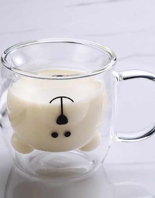 Load image into Gallery viewer, Creative Cute Bear Coffee Mugs Double Glass Cup Animal Double-layer Milk Juice Tea Mug Cup Lady Valentine's Day Christmas Gift
