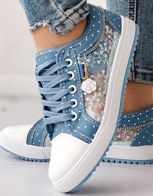Load image into Gallery viewer, Floral Embroidered Polka Dot Print Sneakers — Women’s Casual Canvas Shoes
