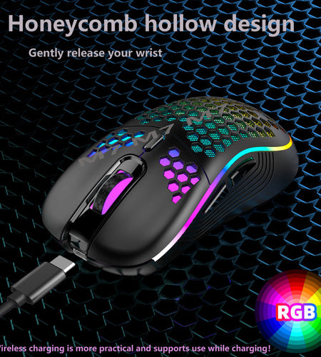 2.4G Wireless Cave Mouse Lightweight Gaming Mouse with Luminous 7 Color Breathing Light Computer Accessories