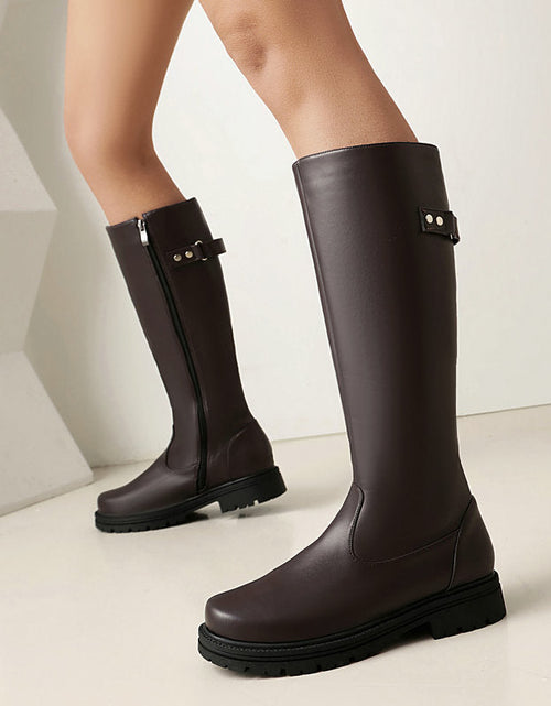 Load image into Gallery viewer, Women’s Retro British-Style Riding Boots – Leather Belt Buckle Knee Boots
