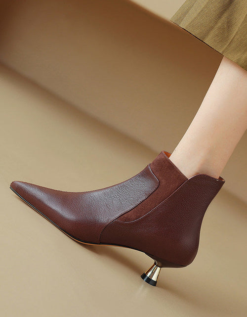 Load image into Gallery viewer, Women's Genuine Leather Kitten Heel Ankle Boots – Pointed Toe Side Zip
