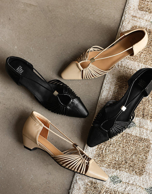 Load image into Gallery viewer, Women's Handmade Full-Grain Leather Strappy Low-Heel Sandals, Pointed-Toe Mary Jane Cutout Flats
