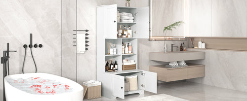 Load image into Gallery viewer, Bathroom storage cabinet, 4-door independent cabinet, adjustable shelf, open multi-layer shelf, white

