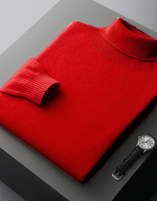 Load image into Gallery viewer, Men's high collar pullover sweater for autumn and winter, loose knit base sweater for men
