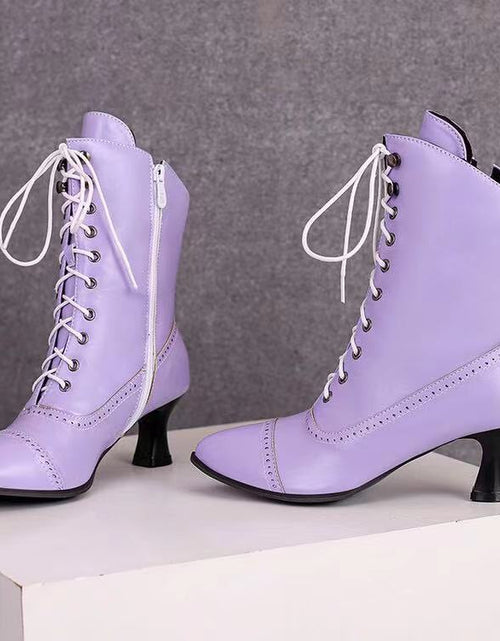 Load image into Gallery viewer, Women’s High Heel Martin Boots – British Style Motorcycle Fashion
