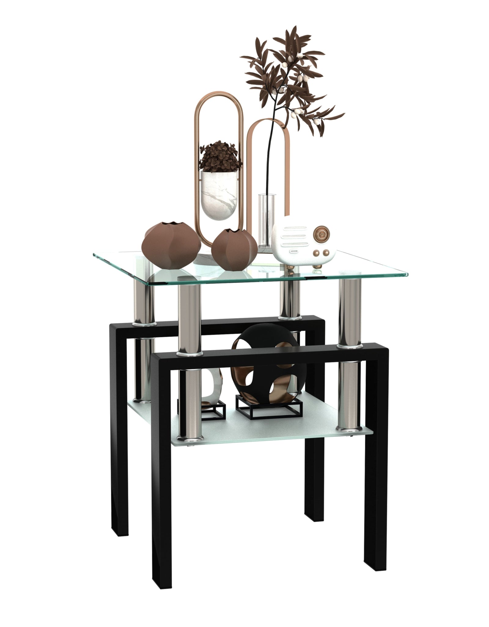1-Piece Modern Tempered Glass Tea Table Coffee Table End Table, Square Table for Living Room, Transparent/Black