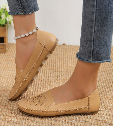 Women’s Handmade Gommino Driving Shoes – Solid‑Color Casual Flats