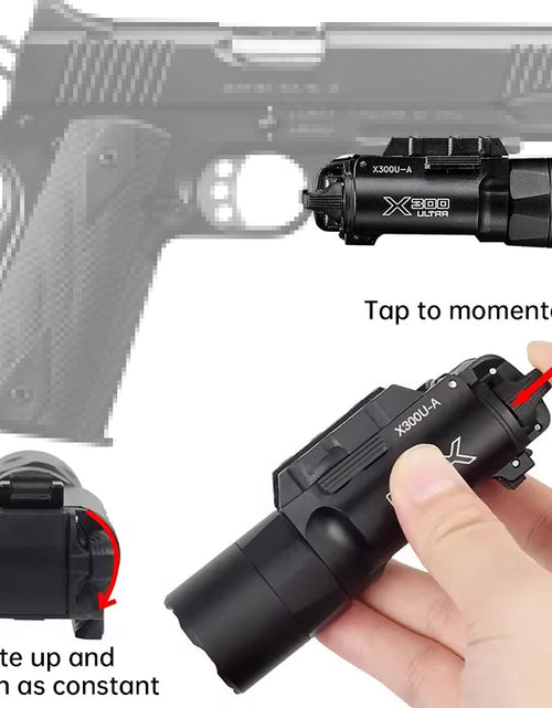 Load image into Gallery viewer, Tactica Flashlight X300-B/X300U-B/XU35: metal pistol gun strobe LED lights for 20mm rails, ideal for airsoft and hunting.
