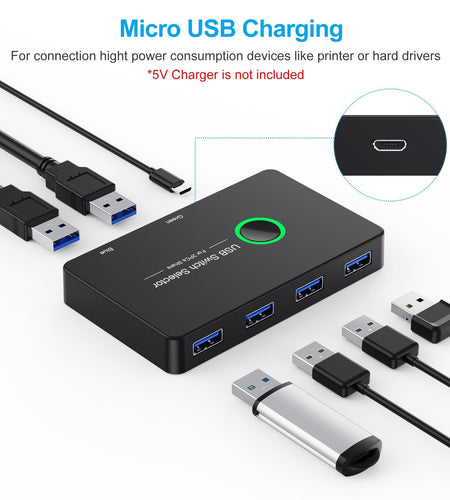 USB 3.0 Switch USB Switch 2 Computers Share 4 USB Devices KVM Switch Printer