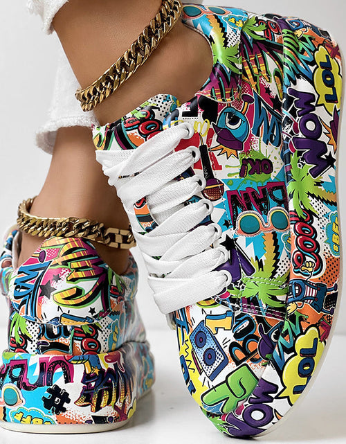 Load image into Gallery viewer, Round-Toe Thick-Sole Lace-Up Sneakers — Women’s Casual Print Shoes
