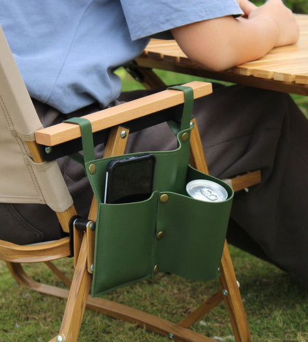 Camping chair leather storage bag mobile phone beer beverage storage bag outdoor chair side bag miscellaneous storage