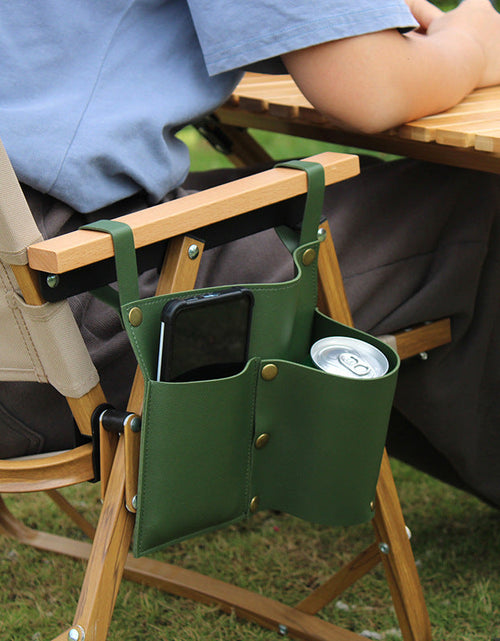 Load image into Gallery viewer, Camping chair leather storage bag mobile phone beer beverage storage bag outdoor chair side bag miscellaneous storage

