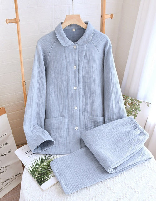 Load image into Gallery viewer, Women's sleepwear made of pure cotton with four layers of gauze, suitable for couples in spring, autumn, and winter. Men's casual plus size set
