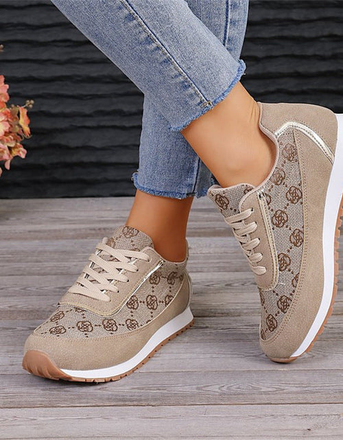 Load image into Gallery viewer, Floral Print Lace-Up Sneakers – Comfortable Canvas Shoes
