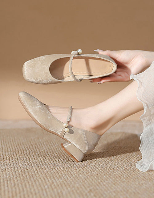 Load image into Gallery viewer, Women's Chinese-Style Square-Toe Mary Jane Flats – Microfiber Chunky-Heel Casual Shoes
