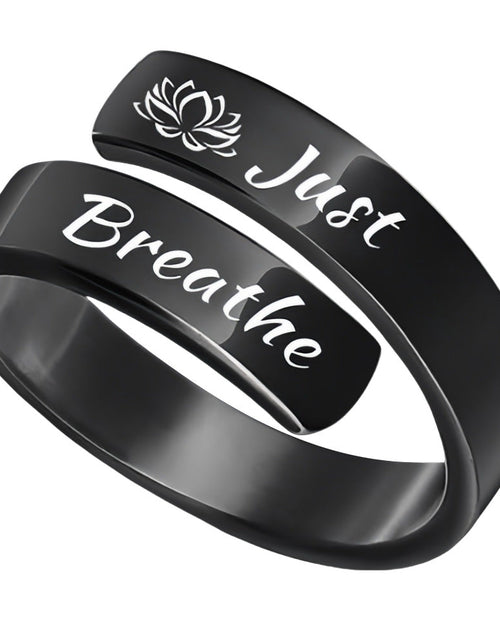 Load image into Gallery viewer, Open mouth jewelry for women Just Breathe letter ring engraved lotus titanium steel jewelry for men

