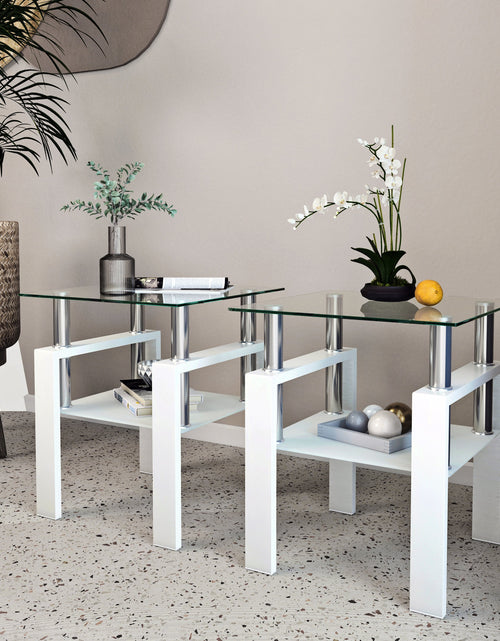 Load image into Gallery viewer, Set of 2, Modern Tempered Glass Tea Table Coffee Table End Table, Square Table for Living Room, Transparent/White
