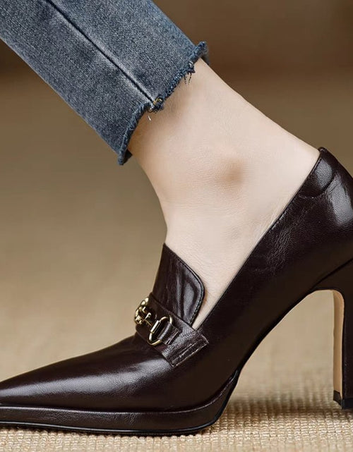 Load image into Gallery viewer, Women's Retro Chunky Heel Pointed Toe Pumps – Slip-On Office Heels
