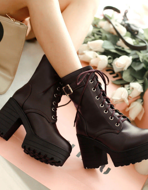 Load image into Gallery viewer, Women’s Chunky Heel PU Martin Boots – Stylish Ankle Combat Boots
