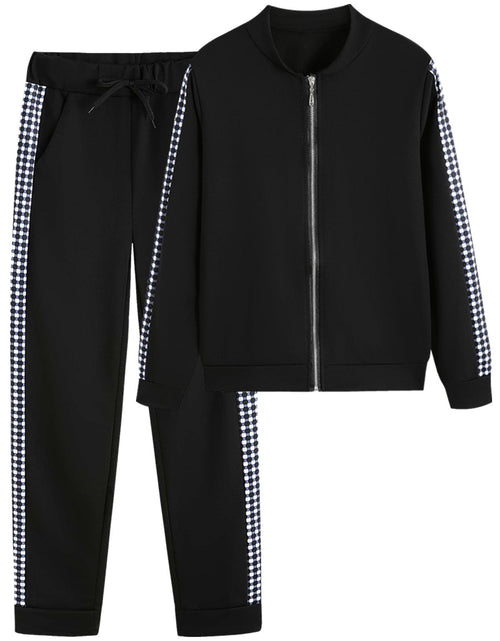 Load image into Gallery viewer, Autumn and Winter New Long Style Sports and Leisure Zipper Splicing Grid Set for Women's Clothing

