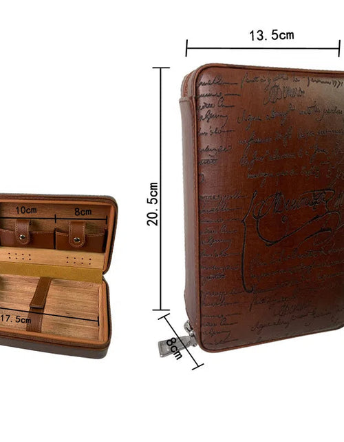 Load image into Gallery viewer, Carved version cigar box portable cedar wood cigar moisturizing box cowhide cigar box storage box Gaoxiba
