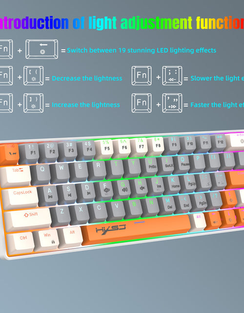 Load image into Gallery viewer, 63 key portable 60% mechanical gaming keyboard RGB backlit compact mini gaming keyboard
