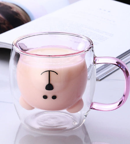 Creative Cute Bear Coffee Mugs Double Glass Cup Animal Double-layer Milk Juice Tea Mug Cup Lady Valentine's Day Christmas Gift