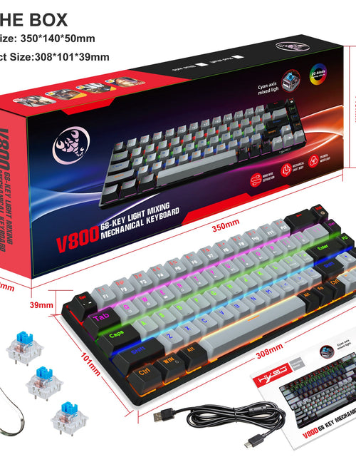 Load image into Gallery viewer, 68 keys, 60% keyboard, customized color blocked keycaps, RGB mechanical keyboard, MINI set, plug-in blue axis ice blue disc
