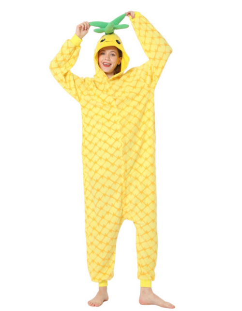 Load image into Gallery viewer, Pineapple cartoon one piece pajamas autumn and winter fleece thickened warm home clothing cute men and women Halloween
