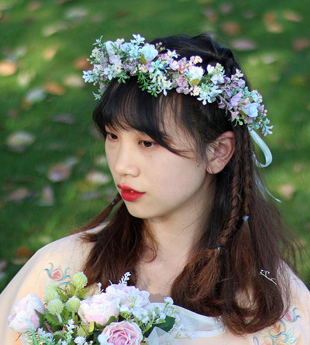 Ancient style girl Hanfu headwear simulation full sky star small floral headband forest princess bridal wreath