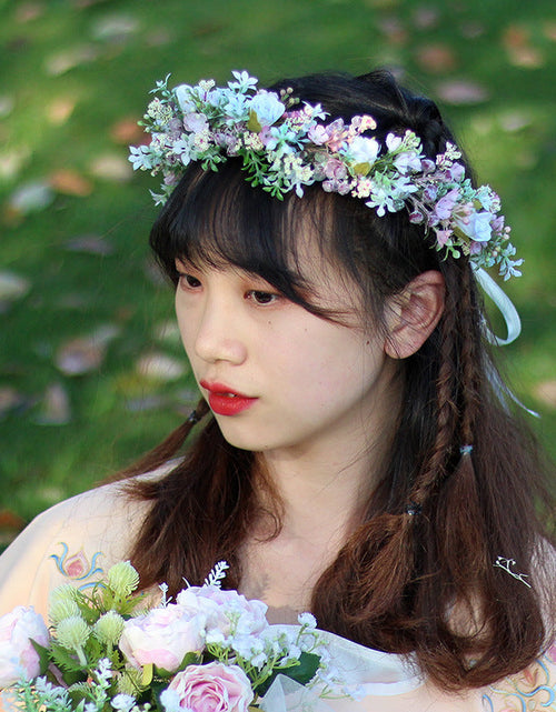 Load image into Gallery viewer, Ancient style girl Hanfu headwear simulation full sky star small floral headband forest princess bridal wreath
