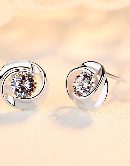 Load image into Gallery viewer, S925 pure silver rose earrings with petal shaped earrings, Korean minimalist women's mini clover rose petal earrings
