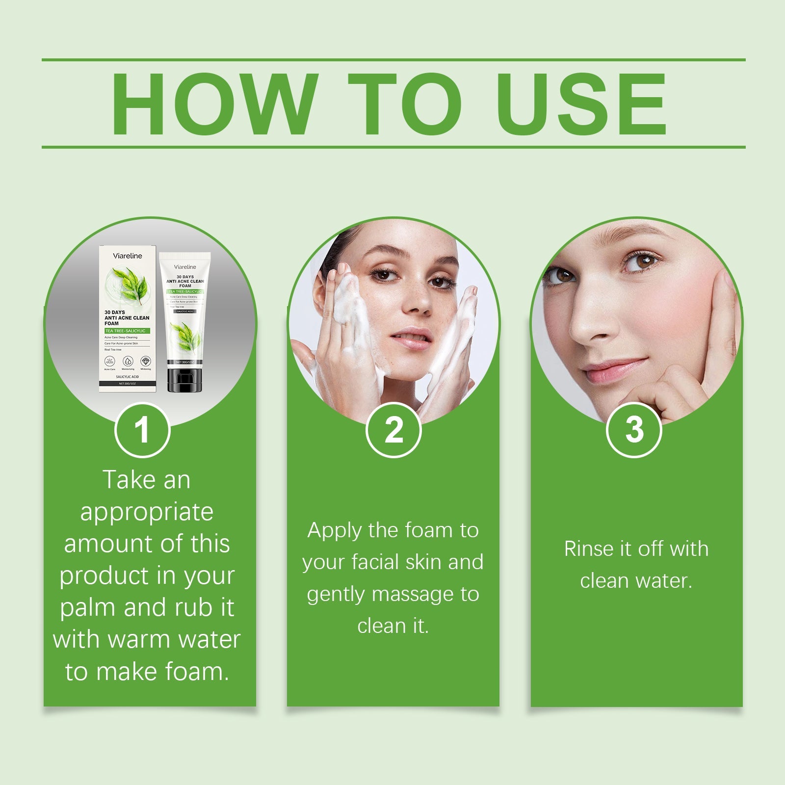 Viareline Salicylic Acid Cleanser Gently Cleanses Face, Refreshing Oil Control, Delicate Pores, Moisturizing And Brightening