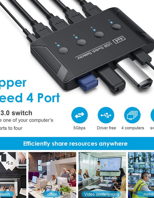Load image into Gallery viewer, USB 3.0 multi interface four in four out hub printer sharer multi computer shared switch

