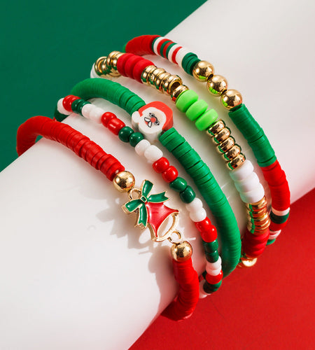 Christmas Bracelet Set Alloy Elk Bell Accessories Fashionable and Colorful Soft Ceramic Bracelet for Women