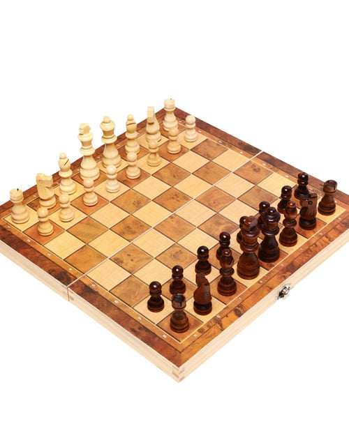 Load image into Gallery viewer, 3 In 1 Portable Wooden Foldable Chess Board Set &amp; Checkers &amp; Backgammon Set With Chess Pieces And Carrying Case
