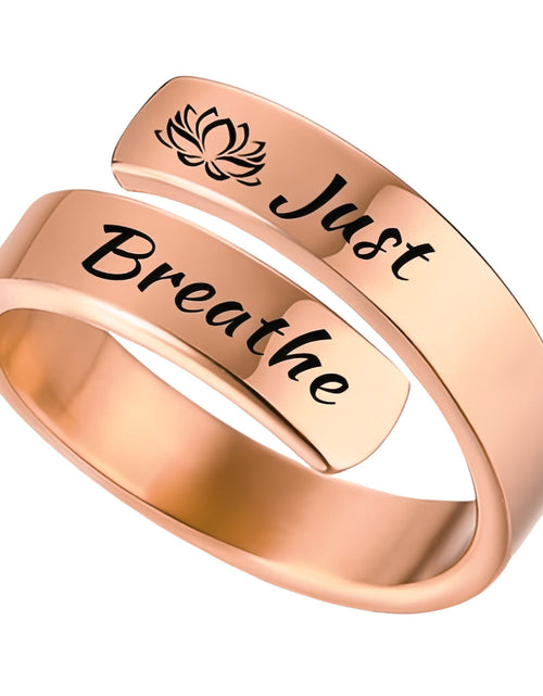 Load image into Gallery viewer, Open mouth jewelry for women Just Breathe letter ring engraved lotus titanium steel jewelry for men
