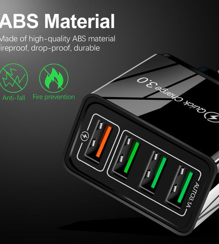 4USB mobile phone charger, multi port USB charging head charger