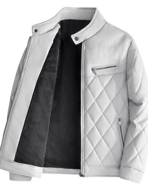 Load image into Gallery viewer, PU leather cotton jacket for men in winter with added velvet and thick leather cotton jacket, Korean version youth motorcycle
