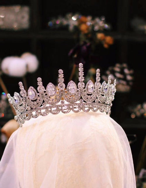 Load image into Gallery viewer, Rosebridalpark Zircon Gorgeous Bridal Wedding Hair Accessories Tiara Big Cubic Zirconia Crown Headband For Bridesmaid t997
