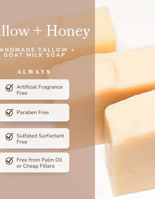 Load image into Gallery viewer, Pure Tallow + Honey Fragrance Free Handmade Tallow and Goat Milk Soap Bar
