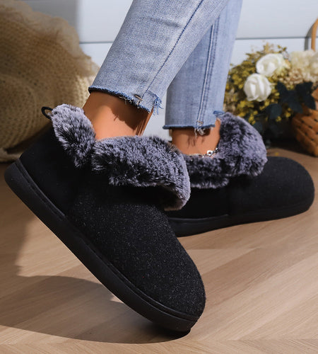 Women’s Felt-Fur Collar Indoor Winter Shoes | Cozy Slip-Ons