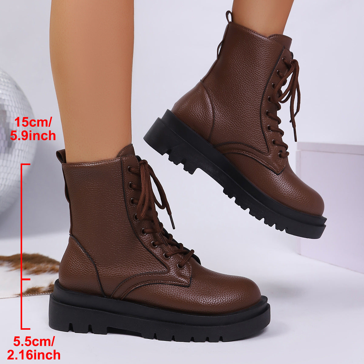Women’s Plus Size Chunky Sole Lace-Up Ankle Boots