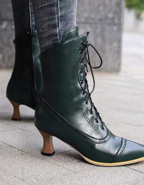 Load image into Gallery viewer, Women’s High Heel Martin Boots – British Style Motorcycle Fashion
