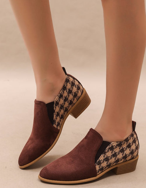 Load image into Gallery viewer, Women's Retro Color-Block Slip-On Heels – Round Toe Mid Heel Dress Shoes
