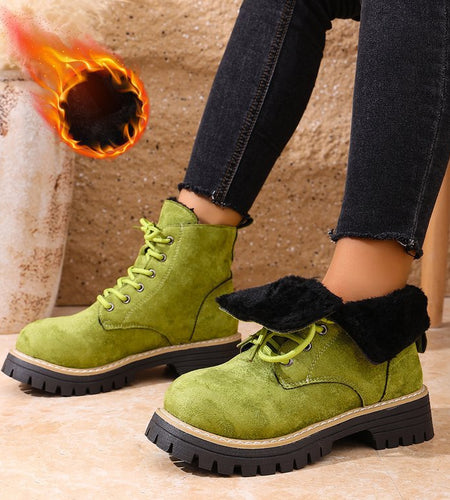 Women’s Lace-Up Suede Fleece-Lined Ankle Boots | Cozy Winter Boots
